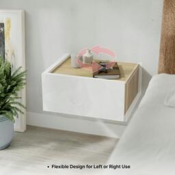 Rackhams Floating Bedside Table w/ Drawer Handleless Modern Nightstand Wall-Mounted Storage Cabinet Space-Saver Bedroom - Sandstone-Travertine - thumbnail 6