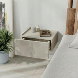 Rackhams Floating Bedside Table w/ Drawer Handleless Modern Nightstand Wall-Mounted Storage Cabinet Space-Saver Bedroom - Sandstone-Travertine - thumbnail 4