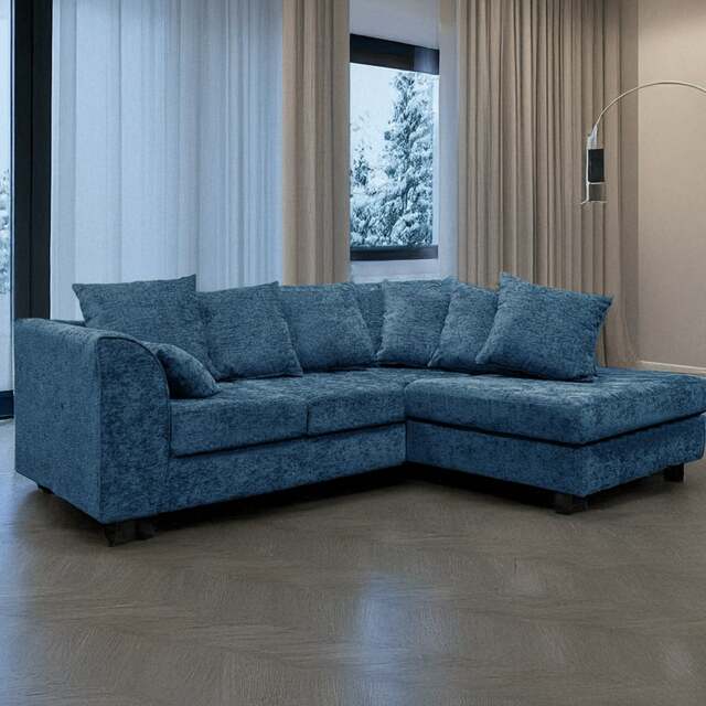Rackhams Monaco Chenille Fabric 4 Seater L Shaped Corner Sofa - Blue - Right Hand Facing - image 1