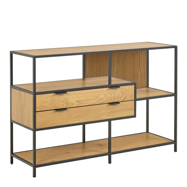 Rackhams Seaford Wide Oak Metal Bookcase 2 Drawers and 3 Shelves in Matt Wild Oak - Brown,Black - Wood - 1 - image 1