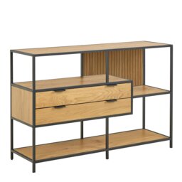 Rackhams Seaford Wide Oak Metal Bookcase 2 Drawers and 3 Shelves in Matt Wild Oak - Brown,Black - Wood - 1 - thumbnail 5