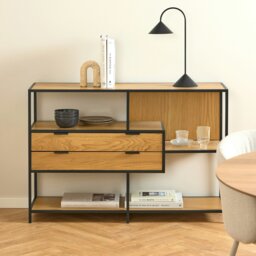 Rackhams Seaford Wide Oak Metal Bookcase 2 Drawers and 3 Shelves in Matt Wild Oak - Brown,Black - Wood - 1 - thumbnail 6