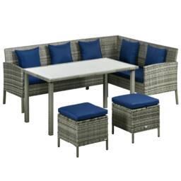 Rackhams 5 Pieces Rattan Garden Furniture Set with Dining Table, Cushions - Dark Blue - thumbnail 2