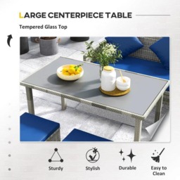 Rackhams 5 Pieces Rattan Garden Furniture Set with Dining Table, Cushions - Dark Blue - thumbnail 6