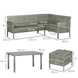 Rackhams 5 Pieces Rattan Garden Furniture Set with Dining Table, Cushions - Dark Blue - thumbnail 3