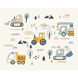 Rackhams Tractors And Diggers Wall Mural  - Blue - Large - W350cm x H280cm - thumbnail 2