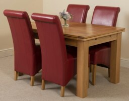 Rackhams Richmond Medium Oak Extendable Dining Table with Montana Leather Chairs - 4 chairs - Burgundy