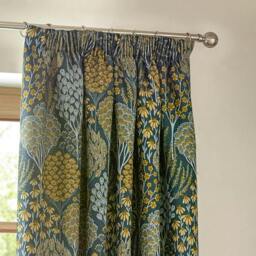 Rackhams Ophelia Jacquard Floral Pencil Pleat Curtains - Blue/Saffron - 229cm x 183cm - Blue/Saffron - 100% Polyester - thumbnail 2