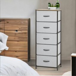 Rackhams 5 Fabric Drawer Bedroom Dresser With Wooden Top Grey - thumbnail 4