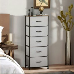 Rackhams 5 Fabric Drawer Bedroom Dresser With Wooden Top Grey - thumbnail 6