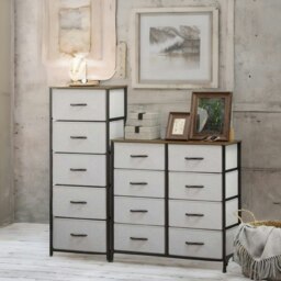 Rackhams 5 Fabric Drawer Bedroom Dresser With Wooden Top Grey - thumbnail 2