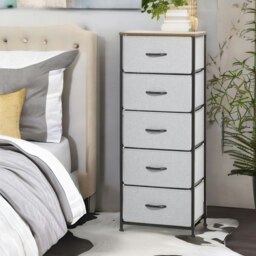 Rackhams 5 Fabric Drawer Bedroom Dresser With Wooden Top Grey - thumbnail 3