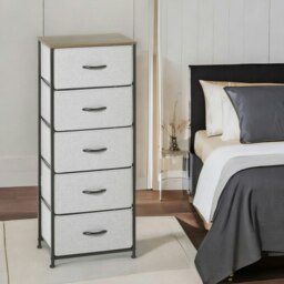Rackhams 5 Fabric Drawer Bedroom Dresser With Wooden Top Grey