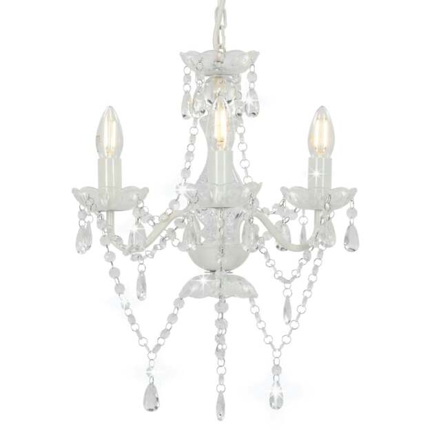 Rackhams Chandelier with Beads White Round 3 x E14