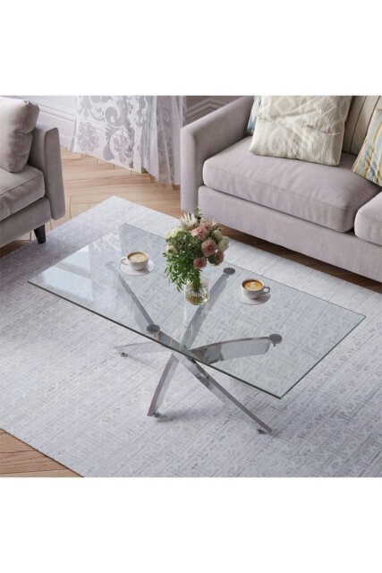 Rackhams Modern Rectangle Clear Tempered Glass Top Coffee Table with Chrome Legs - Clear - image 1