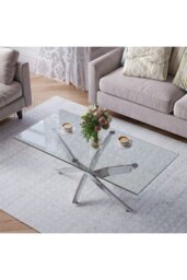 Rackhams Modern Rectangle Clear Tempered Glass Top Coffee Table with Chrome Legs - Clear - thumbnail 1