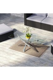 Rackhams Modern Rectangle Clear Tempered Glass Top Coffee Table with Chrome Legs - Clear - thumbnail 2