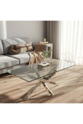Rackhams Modern Rectangle Clear Tempered Glass Top Coffee Table with Chrome Legs - Clear - thumbnail 3