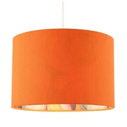 Rackhams Orange Linen Fabric Lamp Shade with Inner Multi Colour Marble Design - thumbnail 2