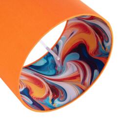 Rackhams Orange Linen Fabric Lamp Shade with Inner Multi Colour Marble Design - thumbnail 3