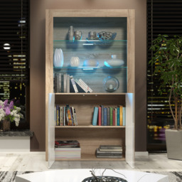 Rackhams Premium 170cm Cabinet Sideboard High Gloss Doors Cupboard & Display & Free LED Lights - 170cm  - Oak Matt Body & White Gloss Doors - 1 - thumbnail 4