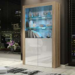 Rackhams Premium 170cm Cabinet Sideboard High Gloss Doors Cupboard & Display & Free LED Lights - 170cm  - Oak Matt Body & White Gloss Doors - 1 - thumbnail 1
