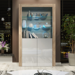 Rackhams Premium 170cm Cabinet Sideboard High Gloss Doors Cupboard & Display & Free LED Lights - 170cm  - Oak Matt Body & White Gloss Doors - 1 - thumbnail 3