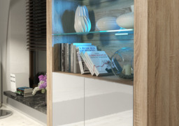 Rackhams Premium 170cm Cabinet Sideboard High Gloss Doors Cupboard & Display & Free LED Lights - 170cm  - Oak Matt Body & White Gloss Doors - 1 - thumbnail 5