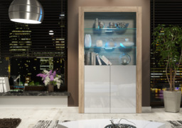 Rackhams Premium 170cm Cabinet Sideboard High Gloss Doors Cupboard & Display & Free LED Lights - 170cm  - Oak Matt Body & White Gloss Doors - 1 - thumbnail 6