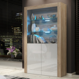 Rackhams Premium 170cm Cabinet Sideboard High Gloss Doors Cupboard & Display & Free LED Lights - 170cm  - Oak Matt Body & White Gloss Doors - 1 - thumbnail 2