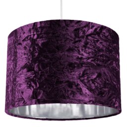 "Rackhams Modern Purple Crushed Velvet 12"" Table/Pendant Lampshade with Shiny Silver Inner"