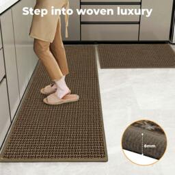 Rackhams Kitchen Mat 2PCS Non Slip Woven Rubber Floor Mat Absorbent Runner Brown - thumbnail 4