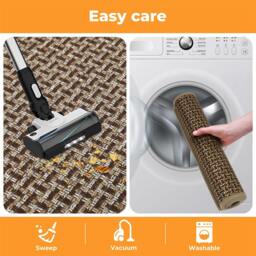 Rackhams Kitchen Mat 2PCS Non Slip Woven Rubber Floor Mat Absorbent Runner Brown - thumbnail 5