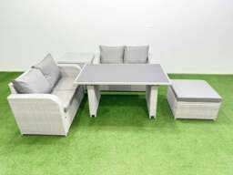 Rackhams 5 Pieces Outdoor PE Rattan Sofa Set Patio Garden Furniture Sets with Cushions Side Table Big Stool Light Grey