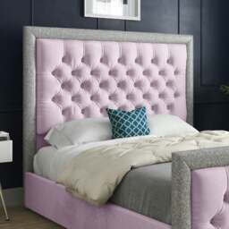 Rackhams Venice Glitter Border Upholstered Soft Velvet Bed Frame - Pink - Black - Single - thumbnail 3