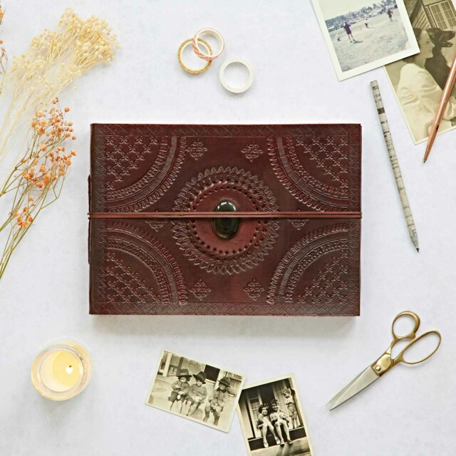 Rackhams Indra Medium Embossed Leather Photo Album with Semi-Precious Stone - Black Onyx - image 1
