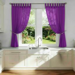 Rackhams Voile Tab Top Curtain Pair with Crystal Tie Backs Sheer Window Panels - Purple - 150cm width x 137cm drop