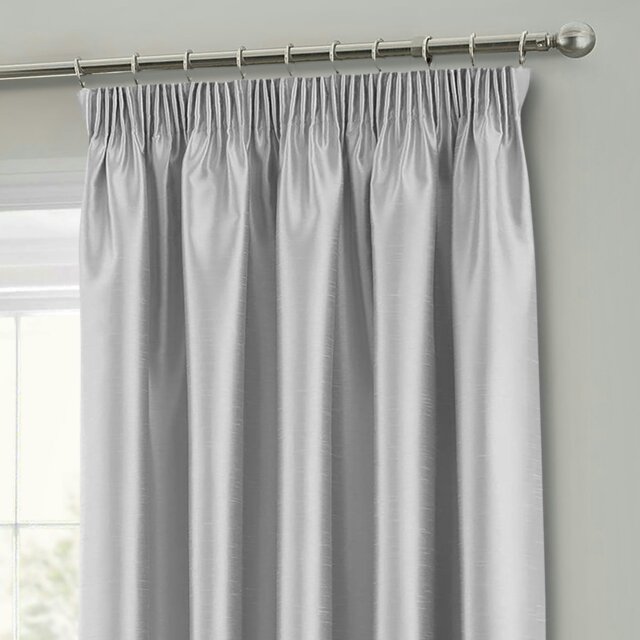Rackhams Faux Silk Pencil Pleat Curtains - 117cm x 137cm - Silver - image 1