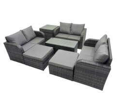 Rackhams 3 Seater Sofa Reclining Chair Coffee Table Set Rattan Garden Outdoor Furniture Set with Side Table 2 Big Footstools Dark Grey Mixed - thumbnail 2