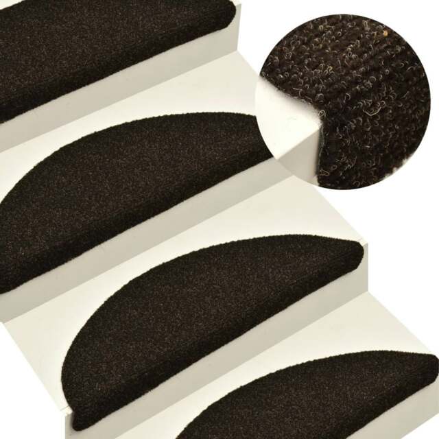 Rackhams Self-adhesive Stair Mats 15pcs Dark Brown 56x17x3cm Needle Punch