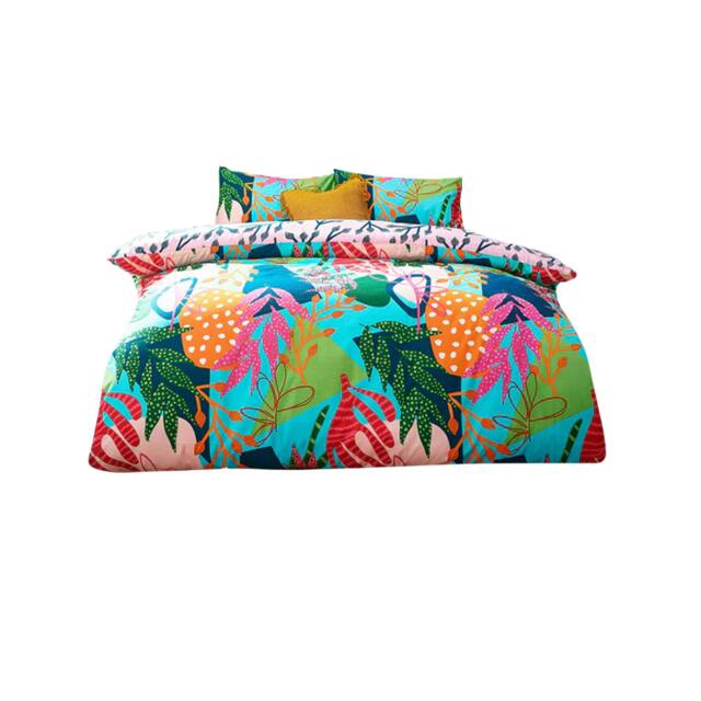 Rackhams Coralina Palm Leaf Duvet Cover Set - Multicoloured - Double - Multicoloured - 50% Cotton/50% Polyester - image 1