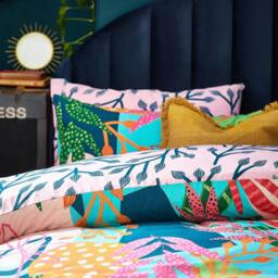Rackhams Coralina Palm Leaf Duvet Cover Set - Multicoloured - Double - Multicoloured - 50% Cotton/50% Polyester - thumbnail 2