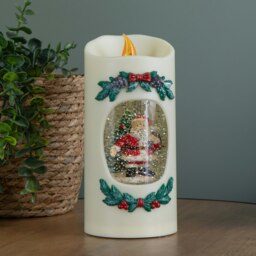 Rackhams 20cm Dual Powered Light up Christmas Pillar Candle Water Spiner with Santa and LEDs - thumbnail 4