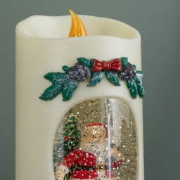 Rackhams 20cm Dual Powered Light up Christmas Pillar Candle Water Spiner with Santa and LEDs - thumbnail 6