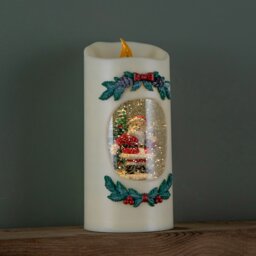 Rackhams 20cm Dual Powered Light up Christmas Pillar Candle Water Spiner with Santa and LEDs - thumbnail 3