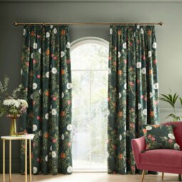 Rackhams Arcadia Floral Soft Touch Recycled Polyester Velour Pencil Pleat Curtains - 66x72 Inch - thumbnail 1