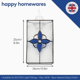 Rackhams Traditional Clear Glass Tiffany Style Pendant Light Shade with Royal Blue Panels - thumbnail 6