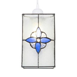 Rackhams Traditional Clear Glass Tiffany Style Pendant Light Shade with Royal Blue Panels - thumbnail 2