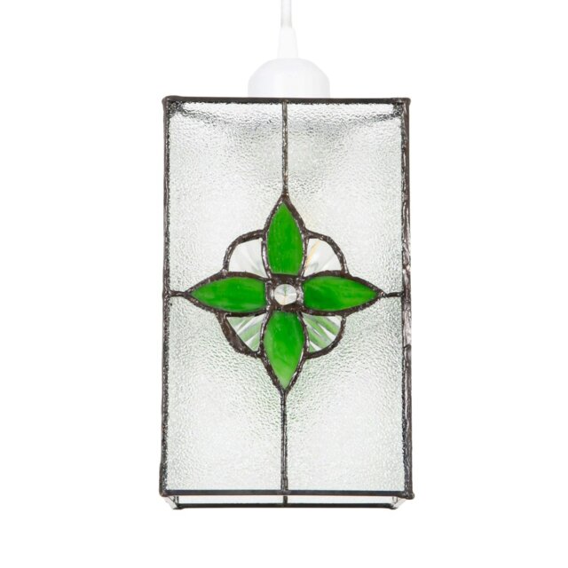 Rackhams Traditional Clear Glass Tiffany Style Pendant Light Shade with Green Panels - image 1