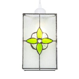 Rackhams Traditional Clear Glass Tiffany Style Pendant Light Shade with Green Panels - thumbnail 2